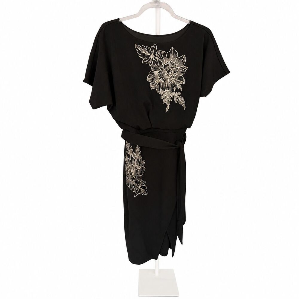 Kenzie Crepe Scuba Cap Sleeve Dress cocktail, embroidered, gold, 6